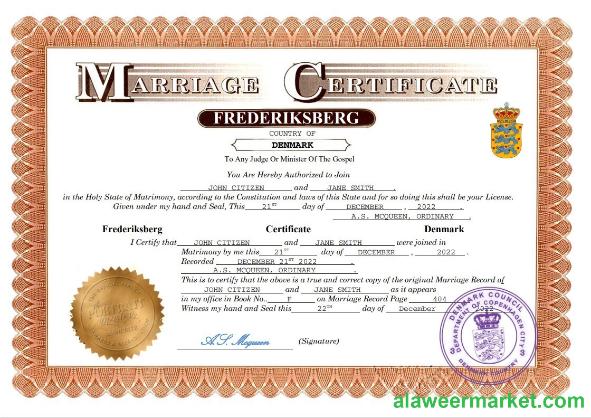 Denmark marriage certificate Word and PDF template